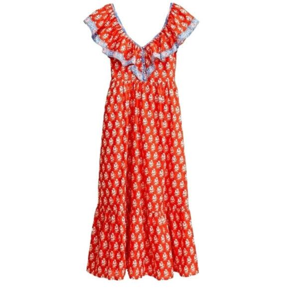 J.Crew Flutter V-neck Maxi in Cerise Cove Red Classic Block Print Dress US 16 - Picture 3 of 12